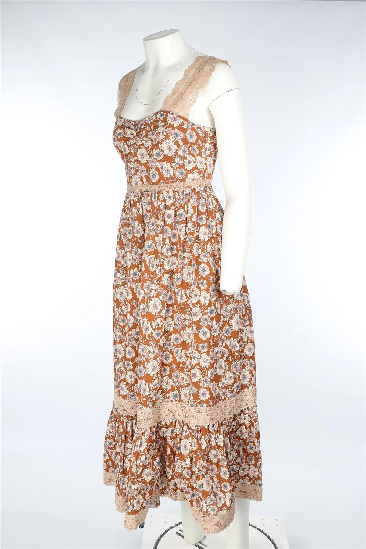 GUCCI BROWN SILK MAXI DRESS IT 34 UK 2 - Image 3