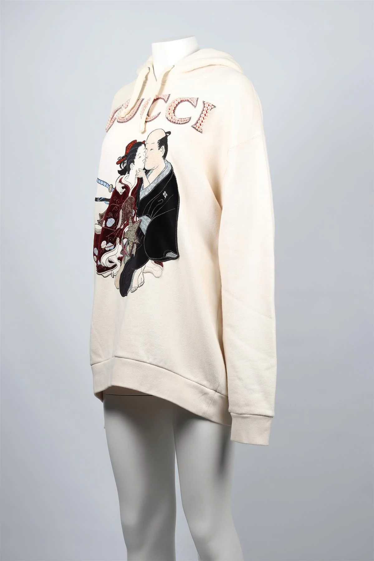GUCCI CREAM CRYSTAL AND COTTON BLEND HOODIE LARGE - Image 3