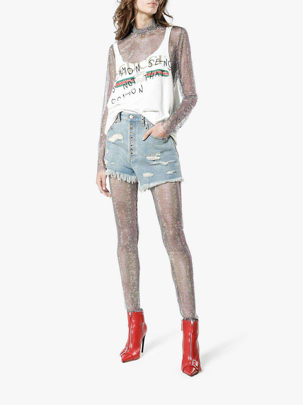 GUCCI CRYSTAL-EMBELLISHED STRETCH-MESH LEGGINGS IT 40 UK 8 - Image 10
