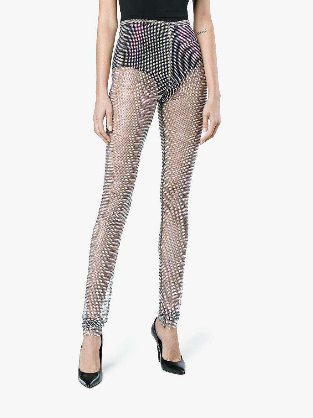 GUCCI CRYSTAL-EMBELLISHED STRETCH-MESH LEGGINGS IT 40 UK 8 - Image 2