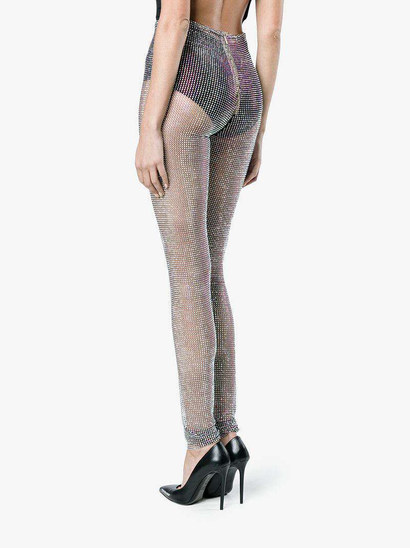 GUCCI CRYSTAL-EMBELLISHED STRETCH-MESH LEGGINGS IT 40 UK 8 - Image 3