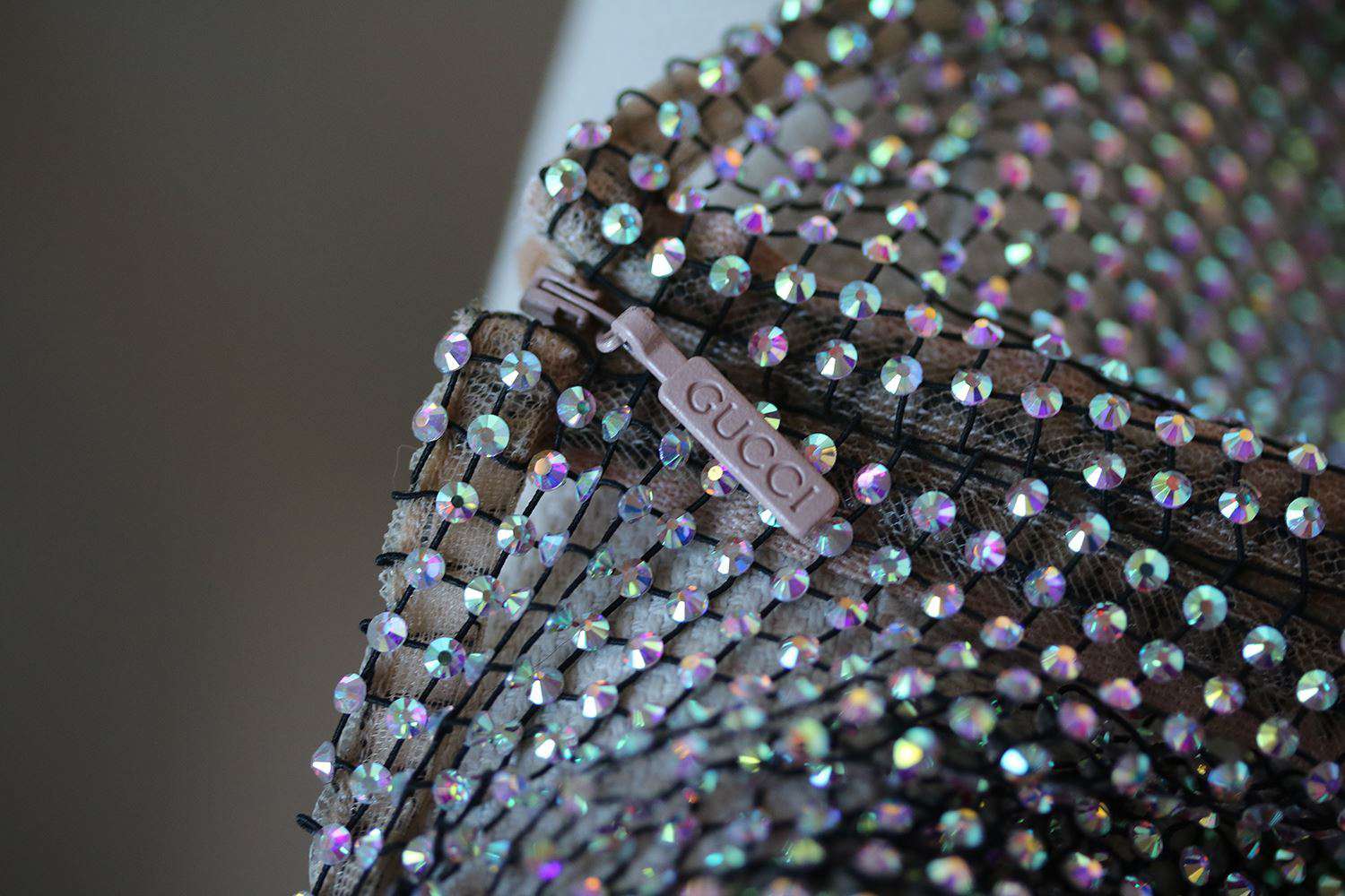GUCCI CRYSTAL-EMBELLISHED STRETCH-MESH LEGGINGS IT 40 UK 8 - Image 9