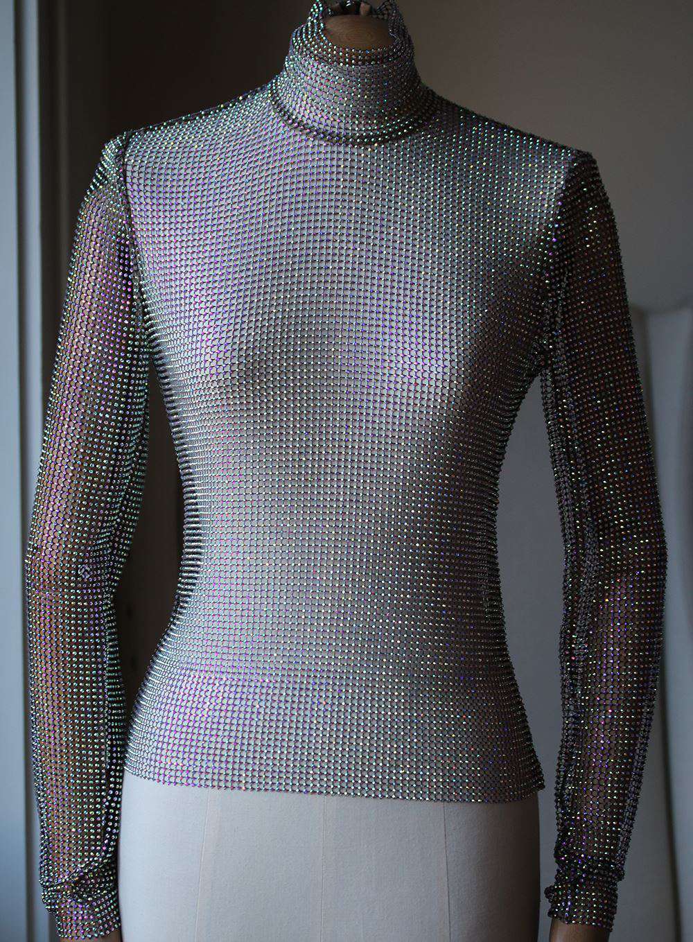 GUCCI CRYSTAL-EMBELLISHED STRETCH-MESH TURTLENECK TOP IT 40 UK 8 - Image 4