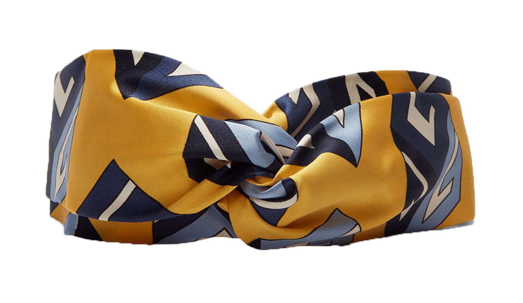 GUCCI CUBE PRINTED TWISTED SILK SATIN HEADBAND
