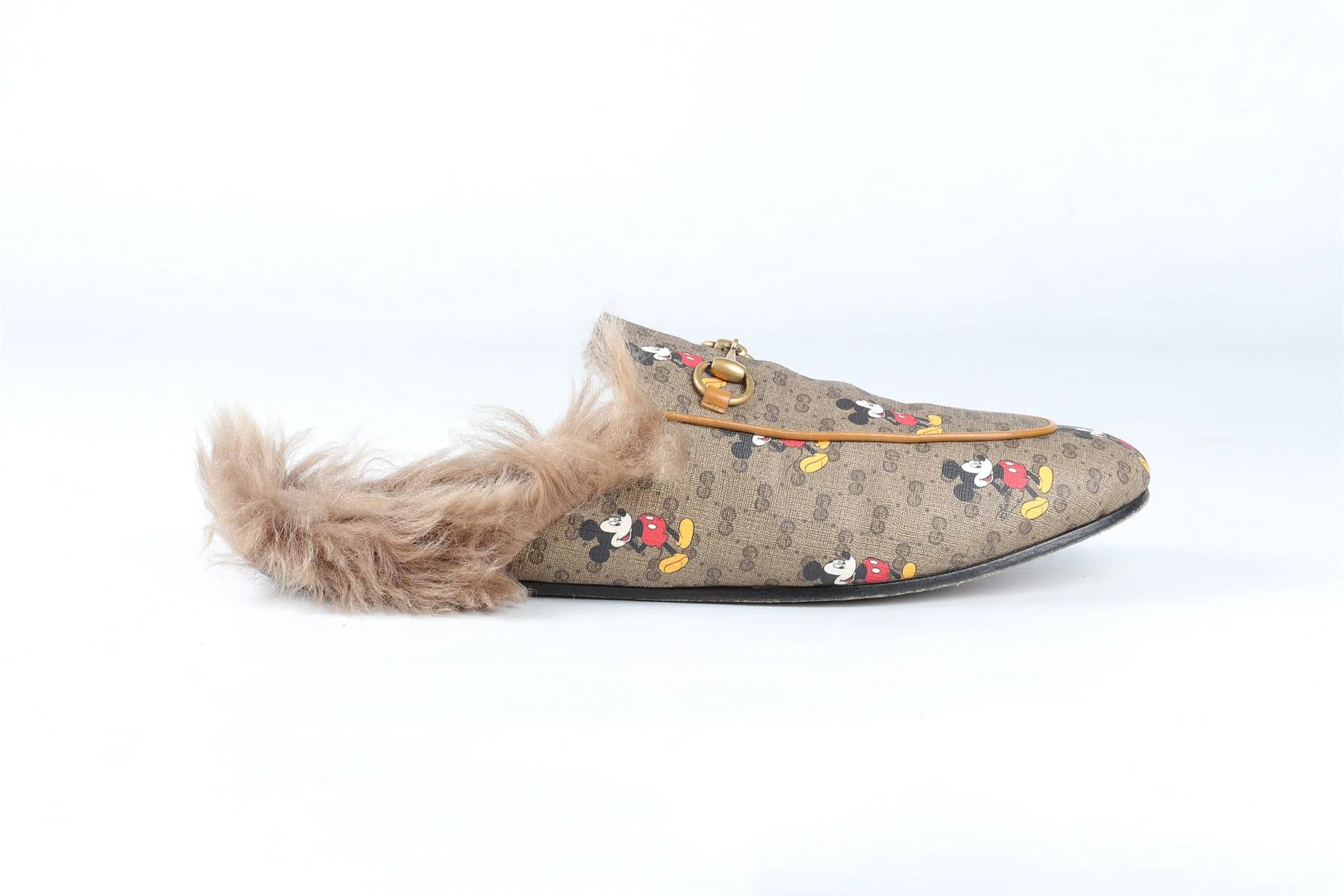 GUCCI + DISNEY BROWN PRINCETOWN CANVAS AND FAUX SHEARLING SLIPPERS EU 41 UK 8 US 11 - Image 2