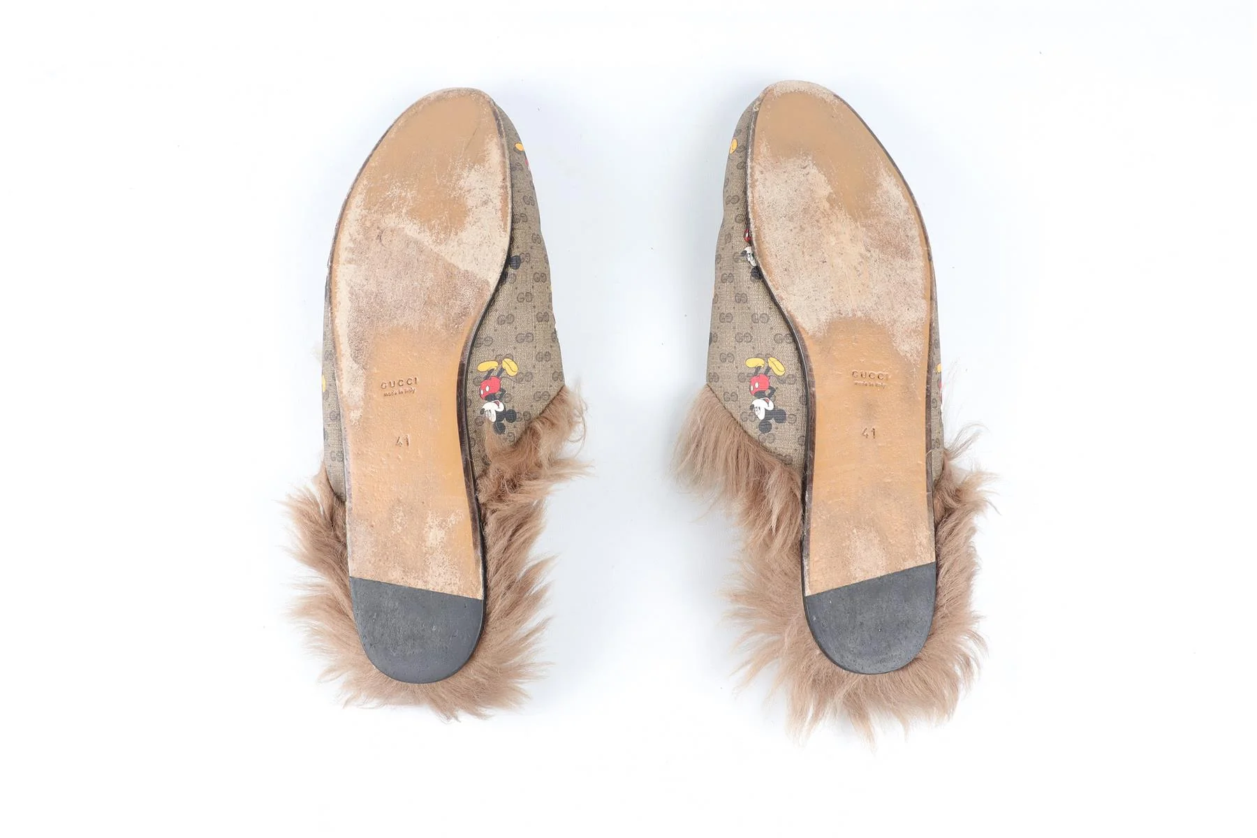 GUCCI + DISNEY BROWN PRINCETOWN CANVAS AND FAUX SHEARLING SLIPPERS EU 41 UK 8 US 11 - Image 6