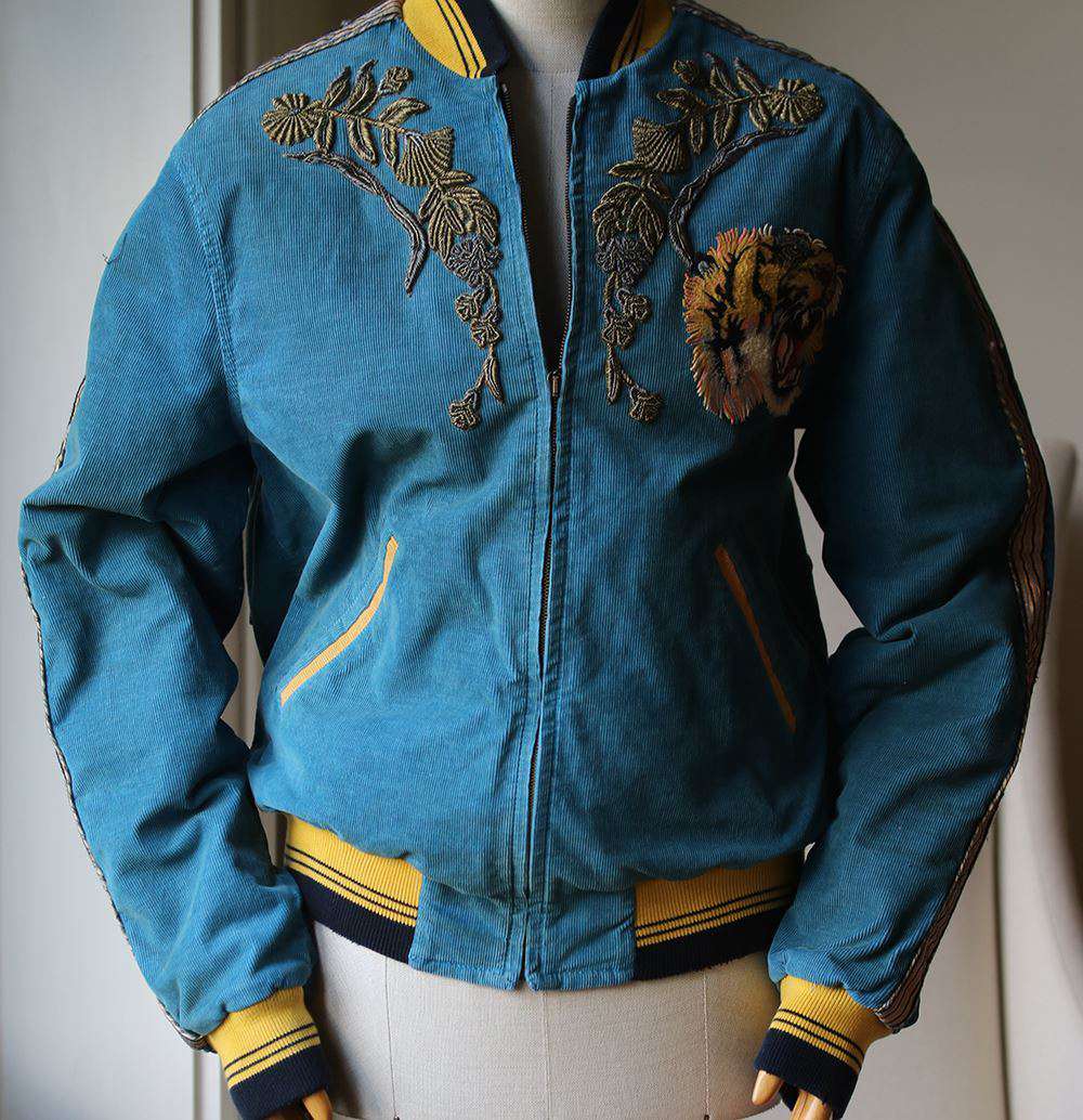 GUCCI DRAGON-EMBROIDERED CORDUROY BOMBER JACKET IT 44 UK 34 XSMALL - Image 3