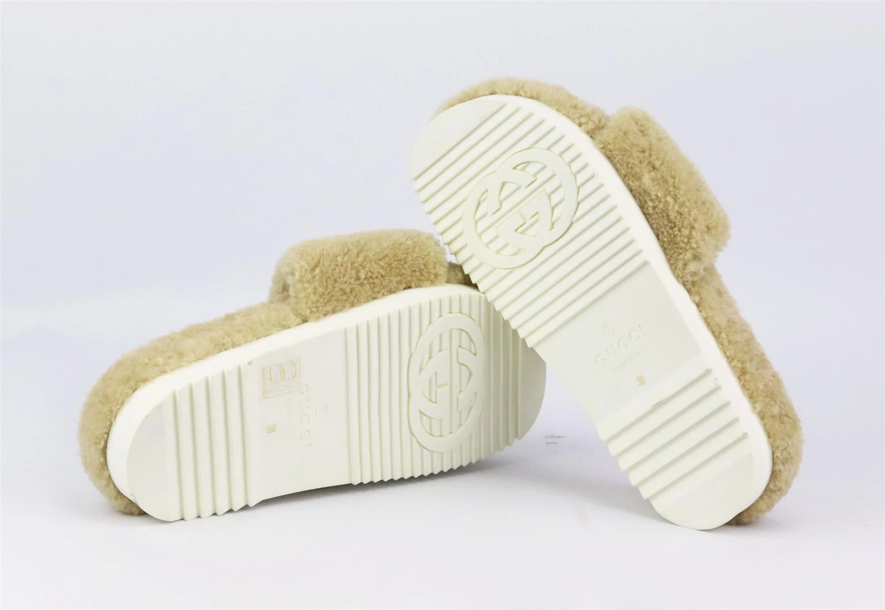 GUCCI EILEEN LOGO PRINT SHEARLING SLIDES EU 38 UK 5 US 8 - Image 5