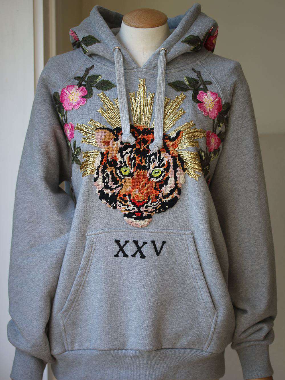 GUCCI EMBROIDERED TIGER COTTON-JERSEY HOODED SWEATER SMALL - Image 3