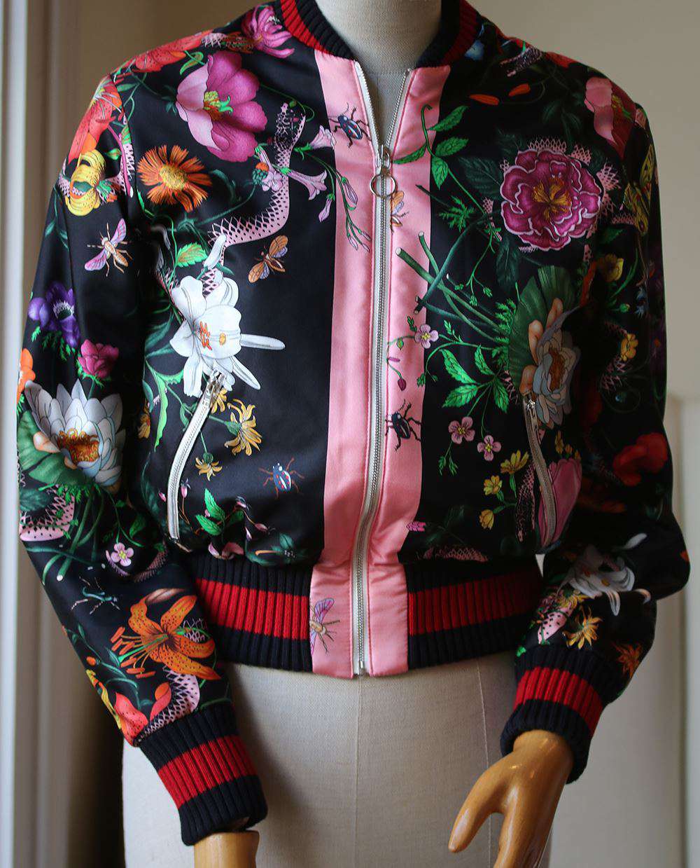 GUCCI FLORA SNAKE PRINT SILK BOMBER JACKET IT 38 UK 6 - Image 3