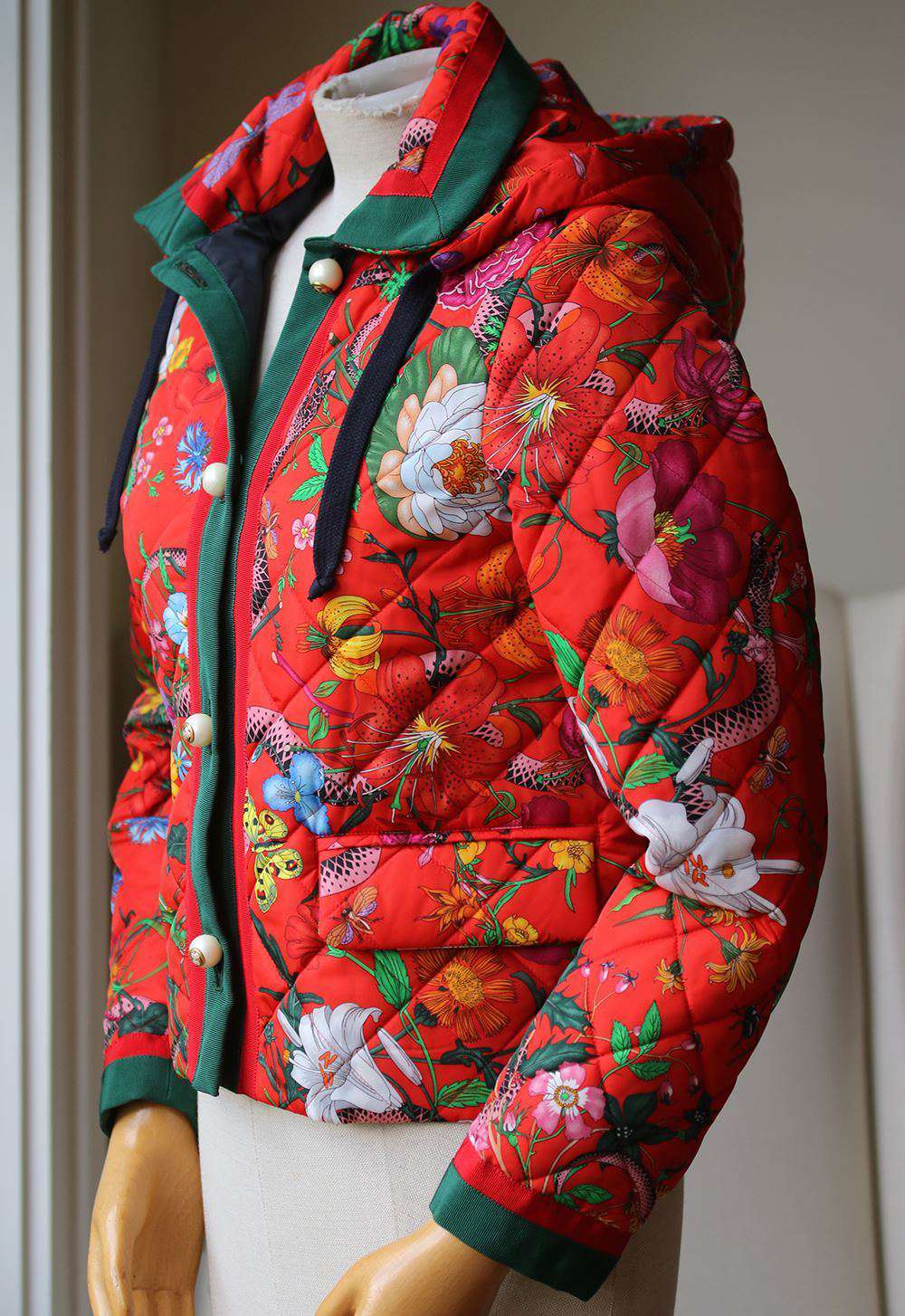 GUCCI FLORA SNAKE PRINTED QUILTED PARACHUTE JACKET IT 38 UK 6 - Image 3