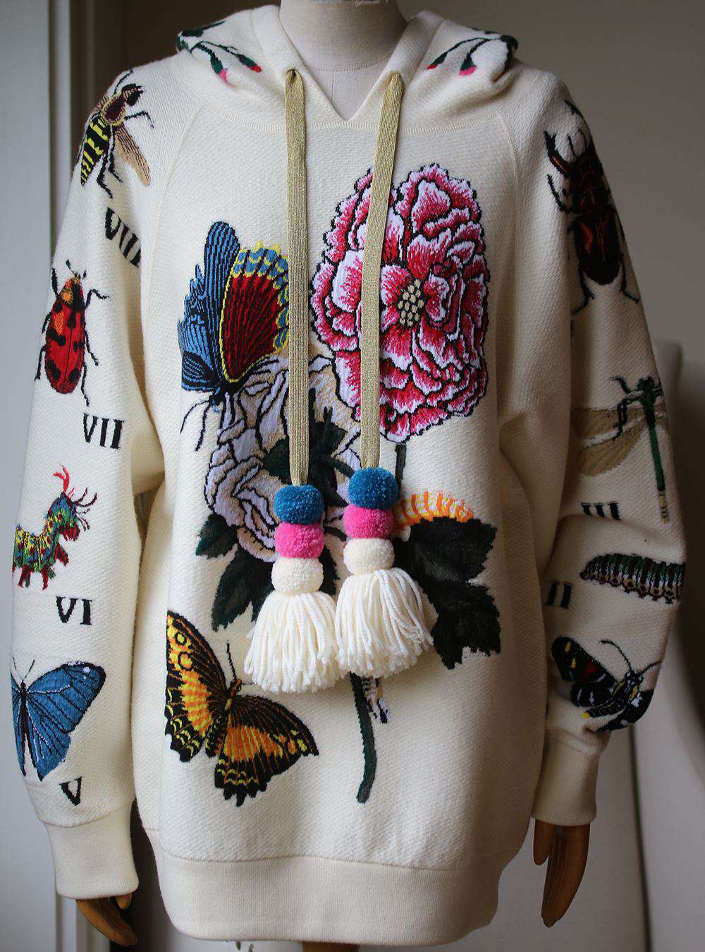 GUCCI FLORAL EMBROIDERED OVERSIZED WOOL BLEND HOODIE MEDIUM - Image 2