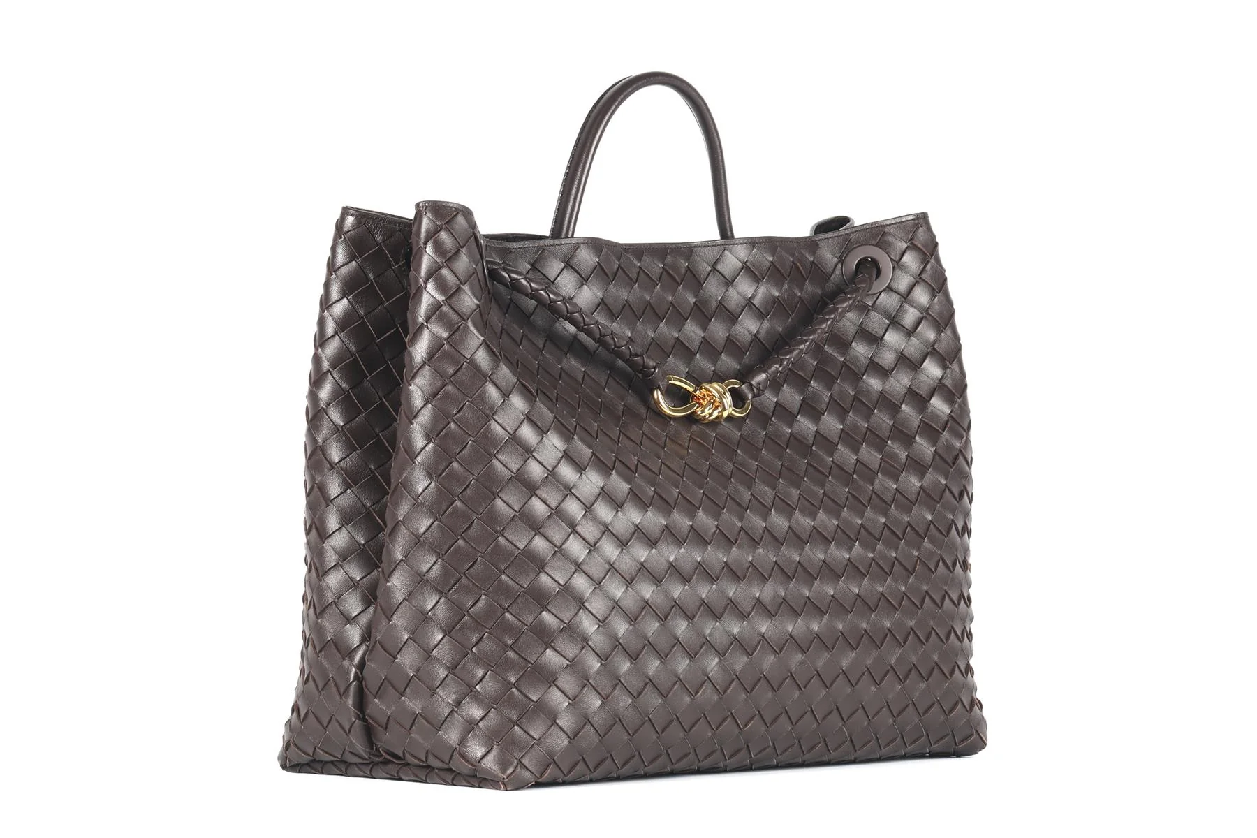 BOTTEGA VENETA BROWN ANDIAMO LARGE INTRECCIATO LEATHER TOTE BAG - Image 4