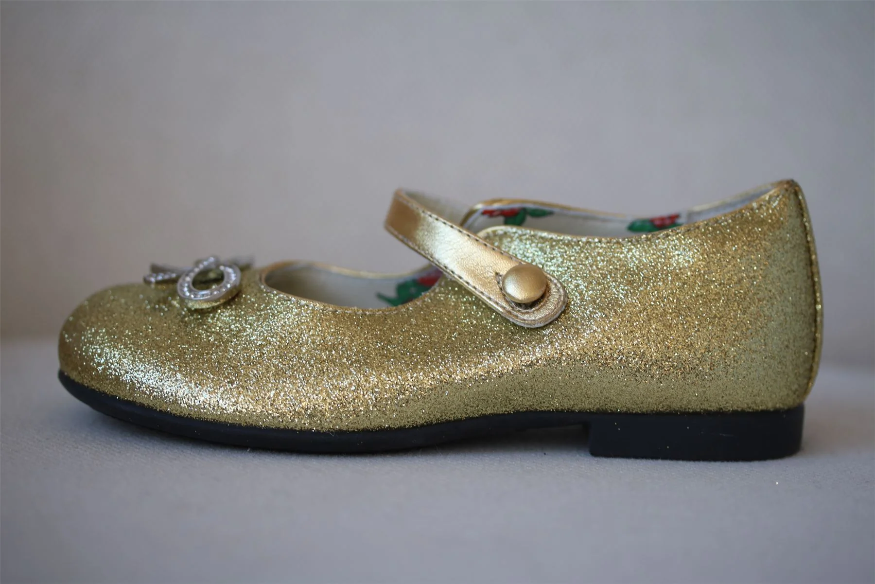 GUCCI GIRLS GOLD GLITTER CRYSTAL BOW LEATHER SHOES EU 25 UK 8 - Image 2