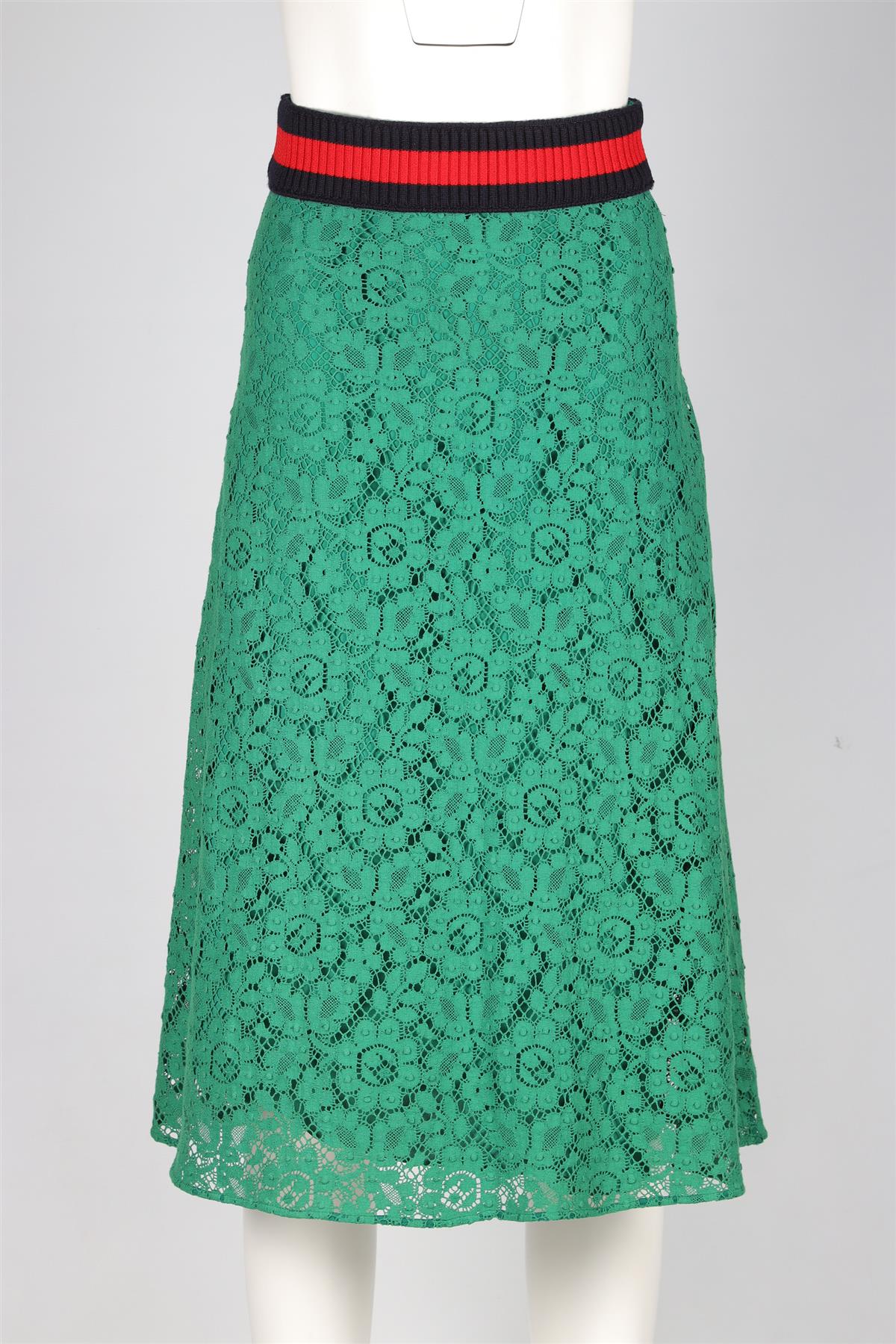 GUCCI GREEN LACE MIDI SKIRT IT 38 UK 6 - Image 2