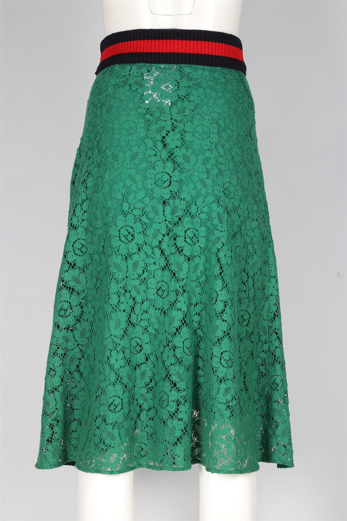 GUCCI GREEN LACE MIDI SKIRT IT 38 UK 6 - Image 4