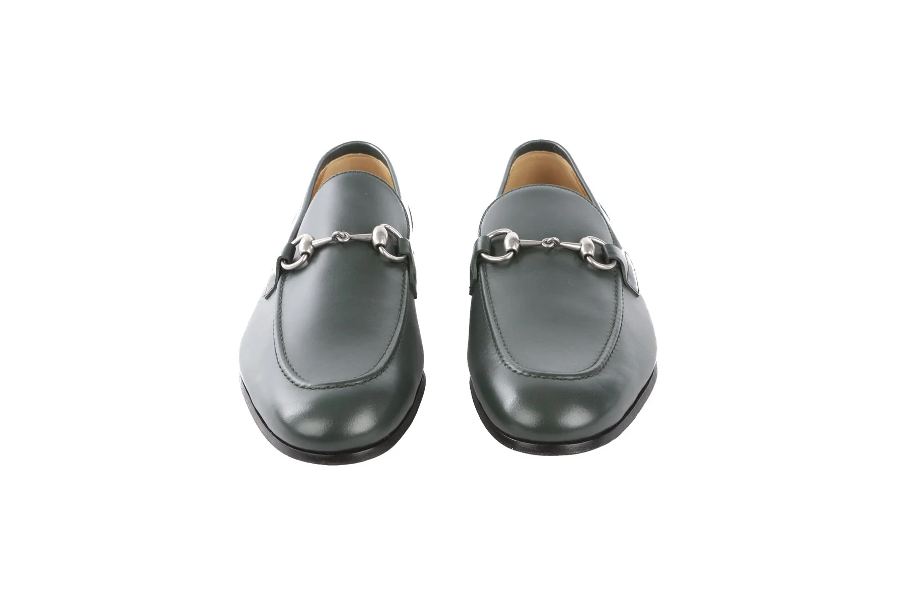 GUCCI GREEN MENS JORDAANS LEATHER LOAFERS EU 42 UK 8 US 9 - Image 3
