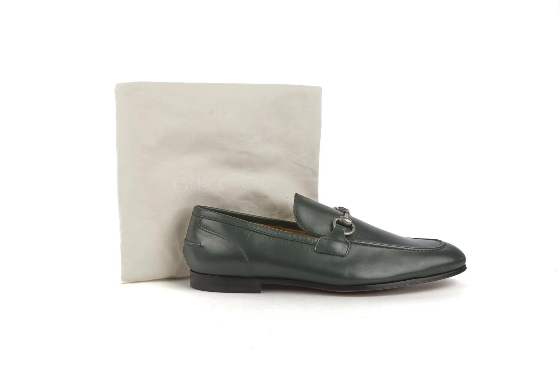 GUCCI GREEN MENS JORDAANS LEATHER LOAFERS EU 42 UK 8 US 9 - Image 6
