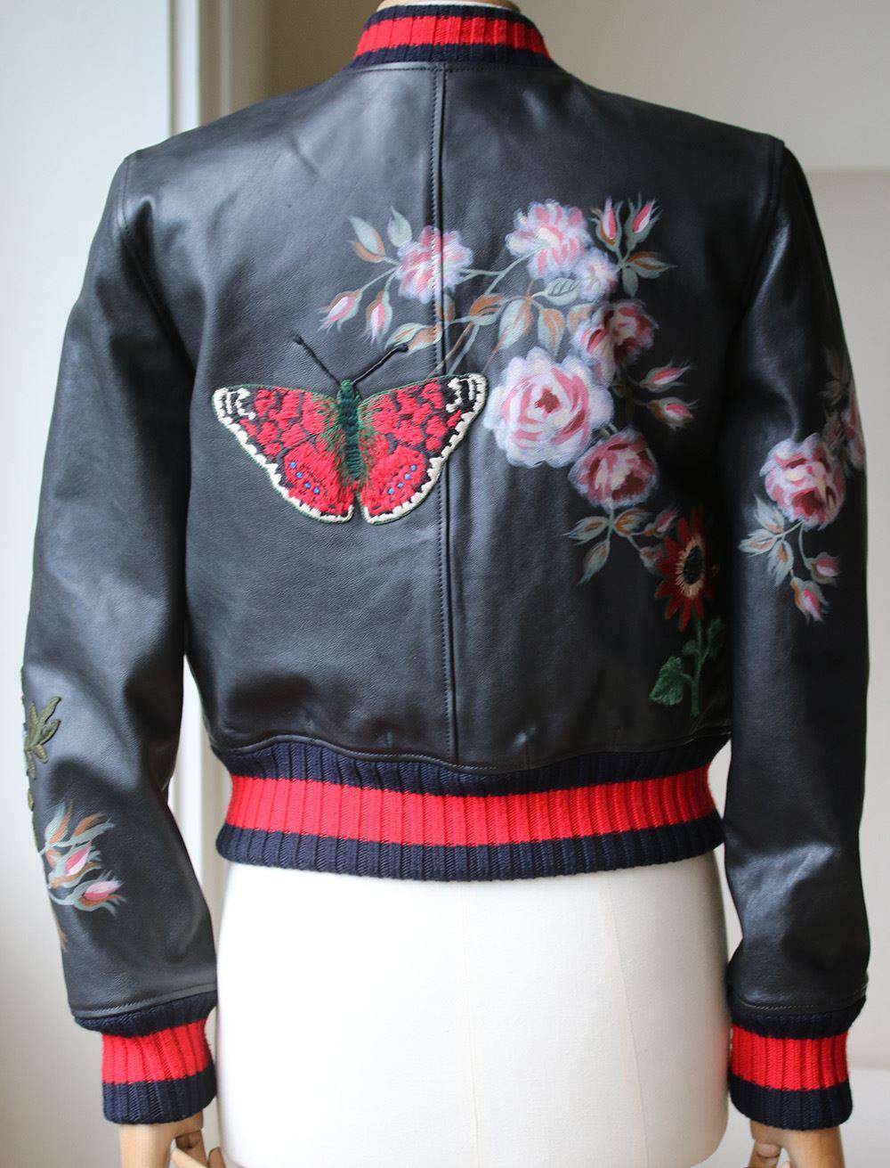 GUCCI HAND PAINTED EMBROIDERED LEATHER BOMBER JACKET IT 40 UK 8 - Image 3