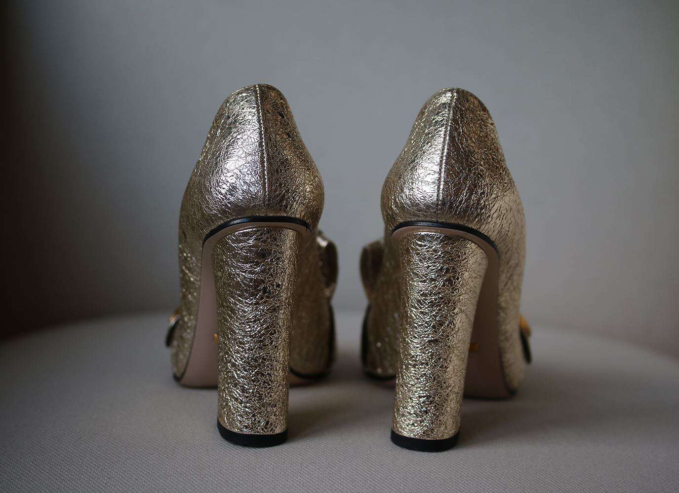 GUCCI MARMONT FRINGED LOGO METALLIC CRACKED LEATHER PUMPS EU 38 UK 5 US 8 - Image 5