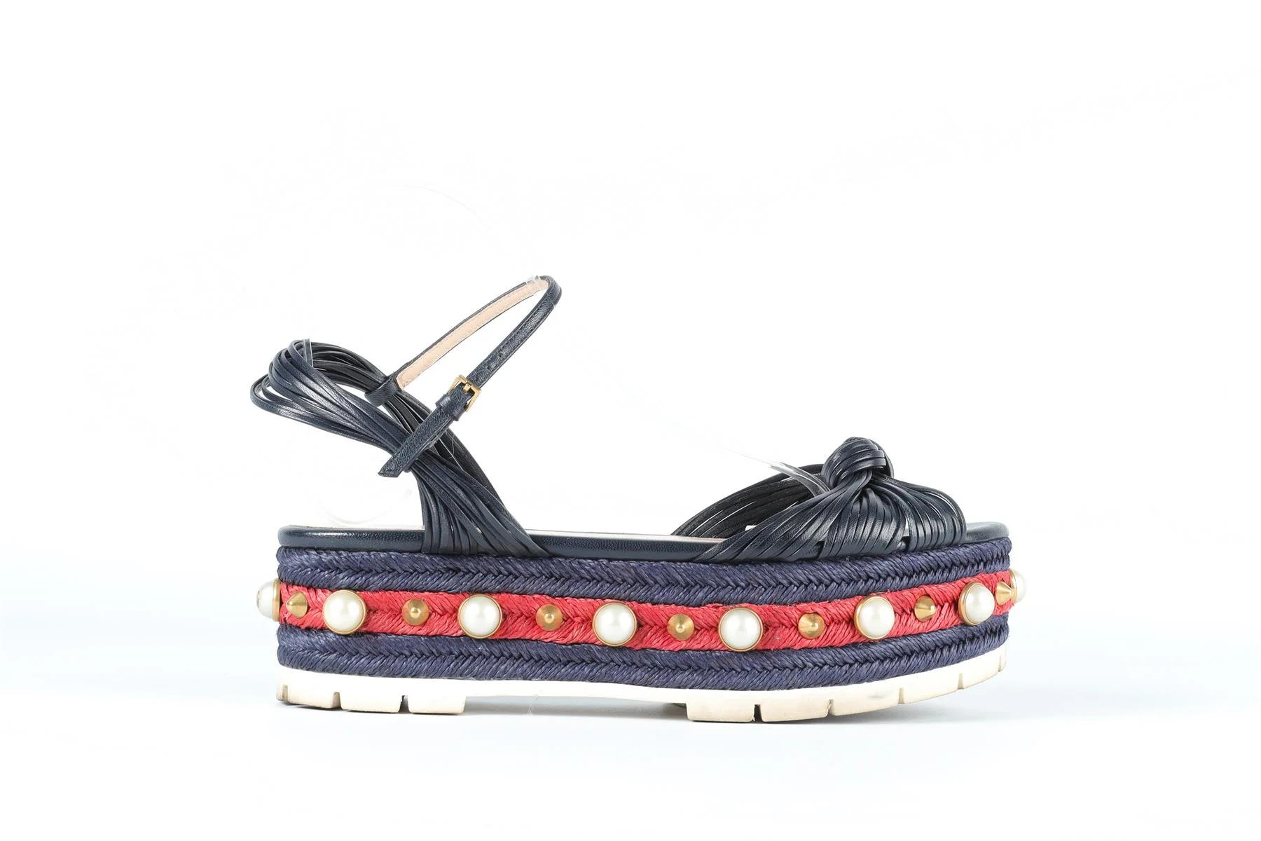 GUCCI NAVY LEATHER PLATFORM SANDALS EU 38.5 UK 5.5 US 8.5 - Image 2