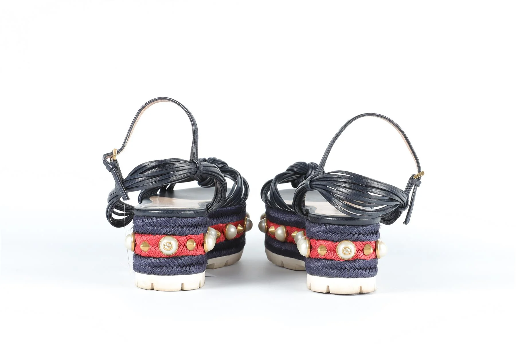 GUCCI NAVY LEATHER PLATFORM SANDALS EU 38.5 UK 5.5 US 8.5 - Image 5