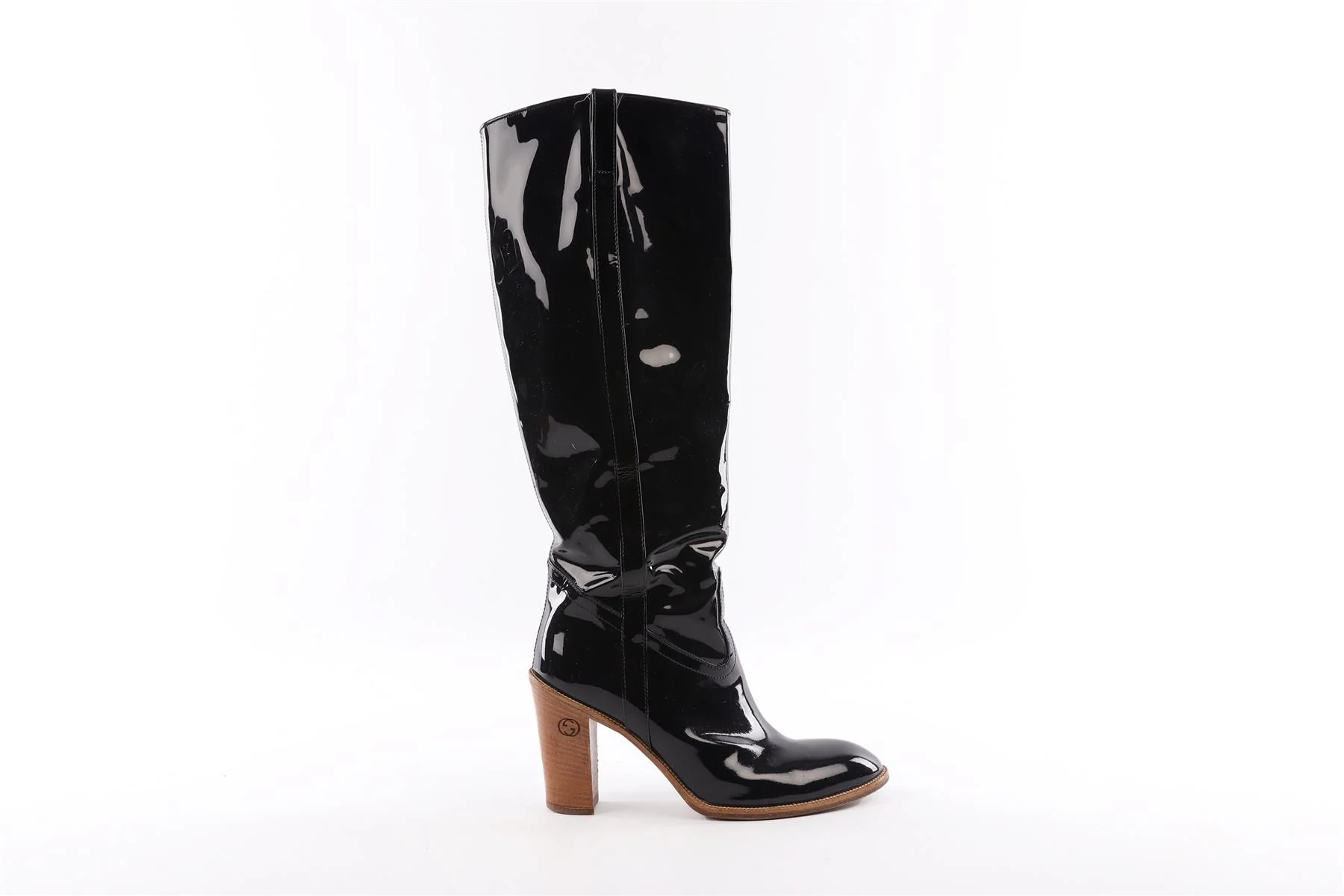 GUCCI NAVY PATENT LEATHER KNEE HIGH BOOTS EU 40 UK 7 US 10 - Image 2