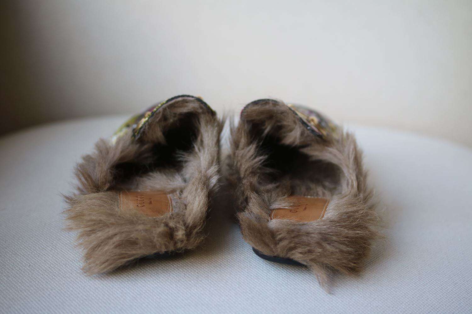 GUCCI PRINCETOWN BROCADE EMBROIDERED FUR LINED SLIPPERS EU 38 UK 5 US 8 - Image 5