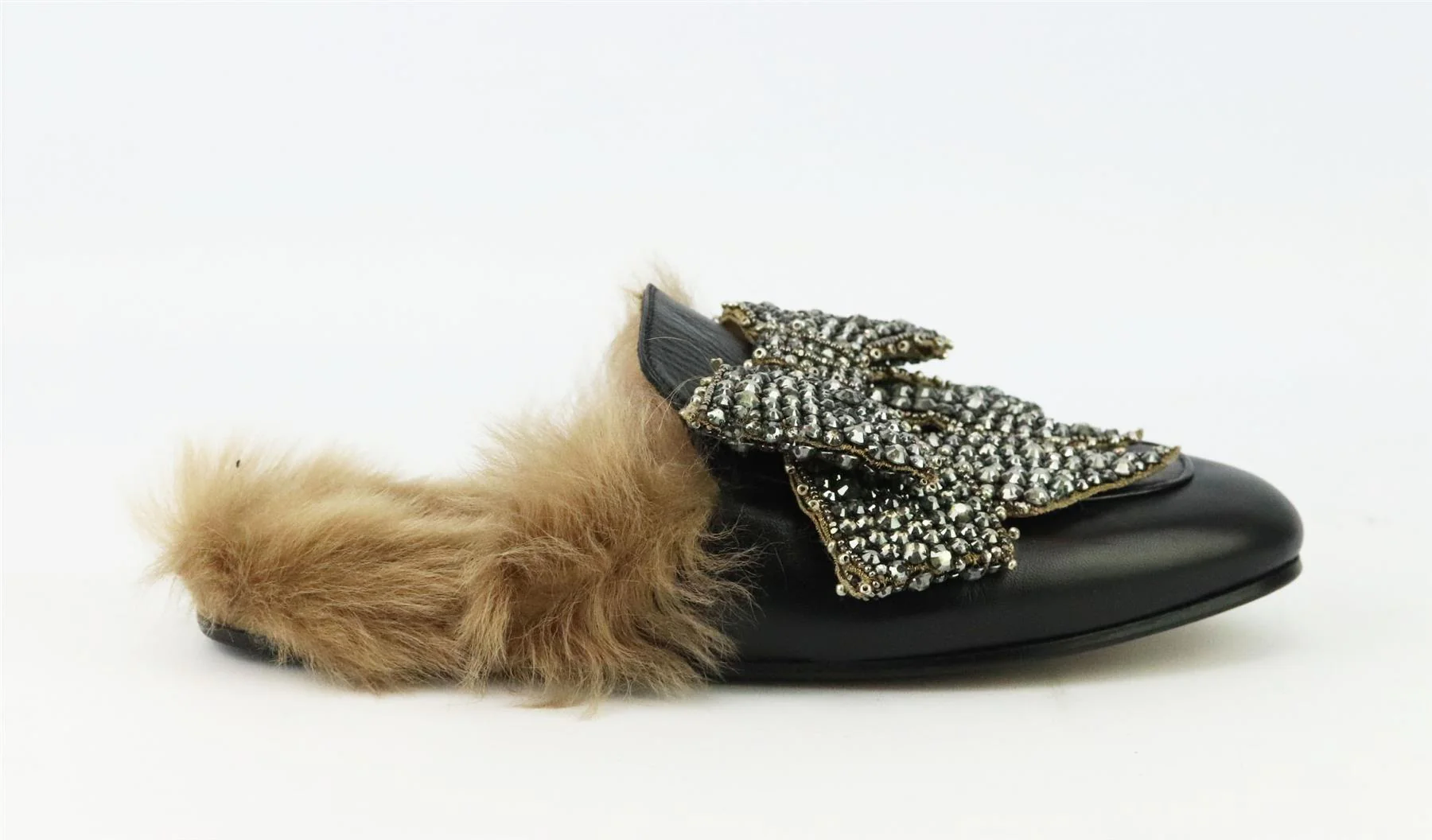 GUCCI PRINCETOWN SHEARLING LINED EMBELLISHED LEATHER SLIPPERS EU 38 UK 5 US 8 - Image 2