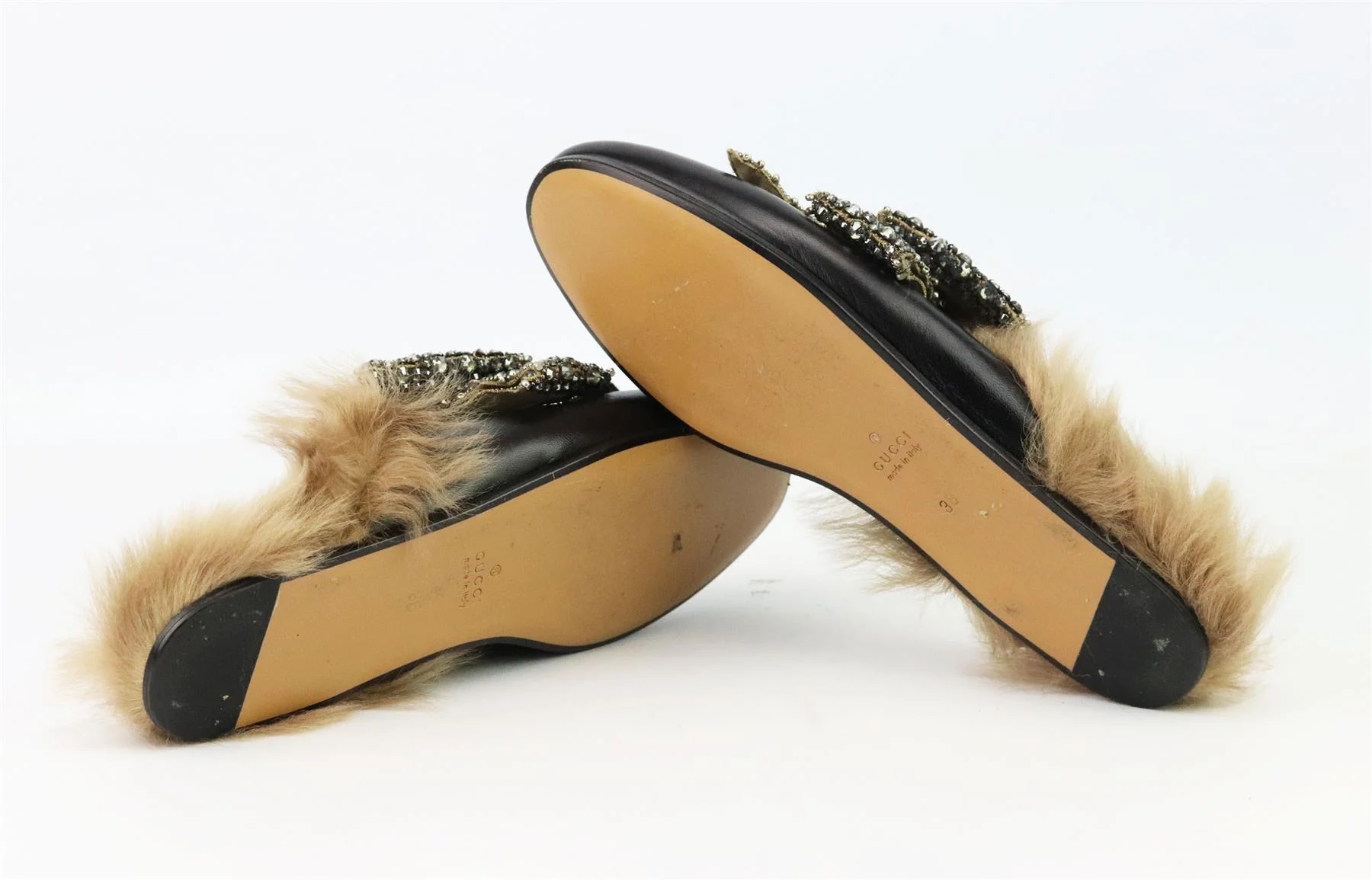 GUCCI PRINCETOWN SHEARLING LINED EMBELLISHED LEATHER SLIPPERS EU 38 UK 5 US 8 - Image 5