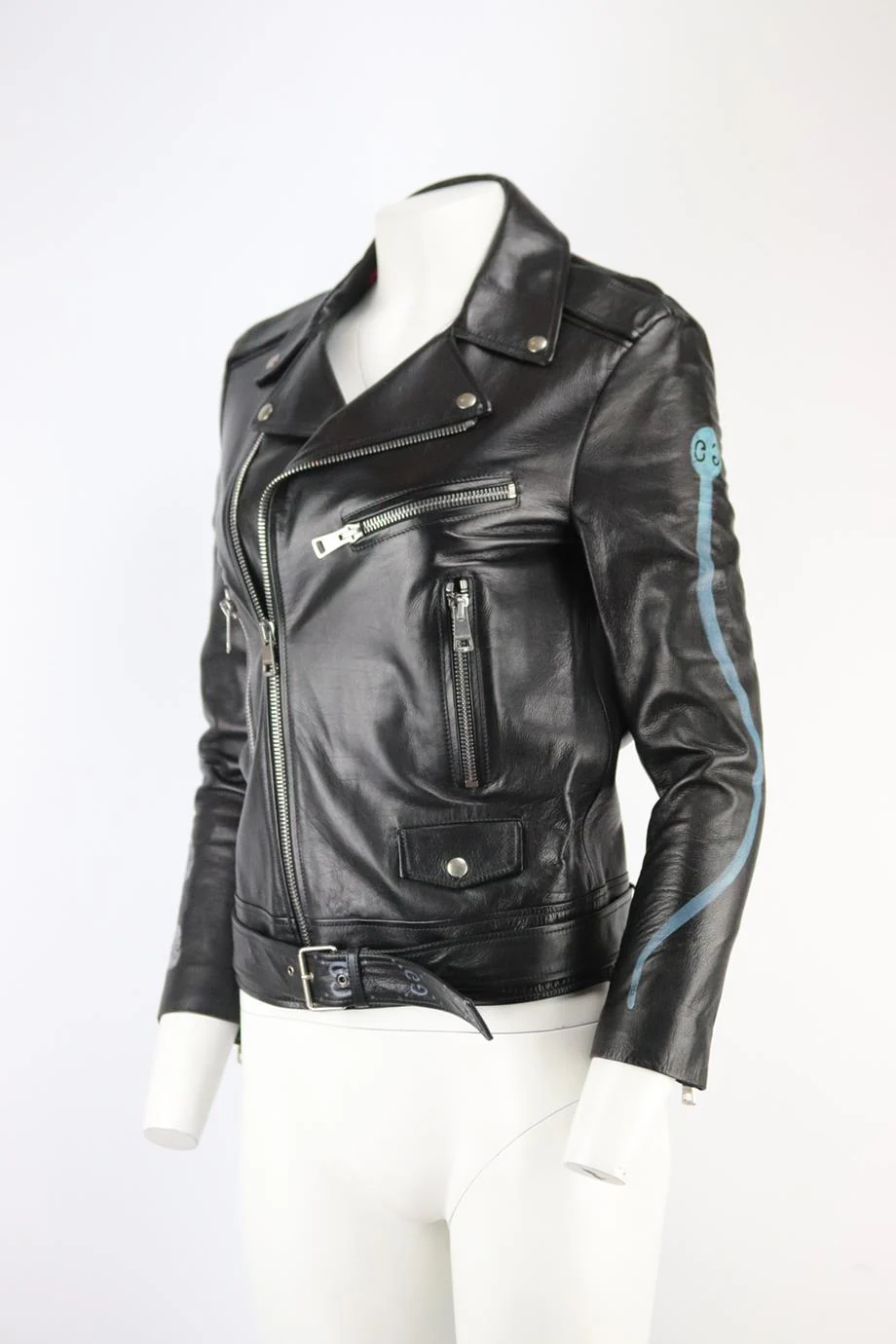 GUCCI PRINTED LEATHER BIKER JACKET IT 36 UK 4 - Image 3