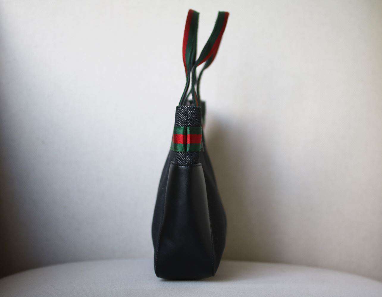 GUCCI STRIPE DENIM AND LEATHER MINI HANDBAG - Image 3