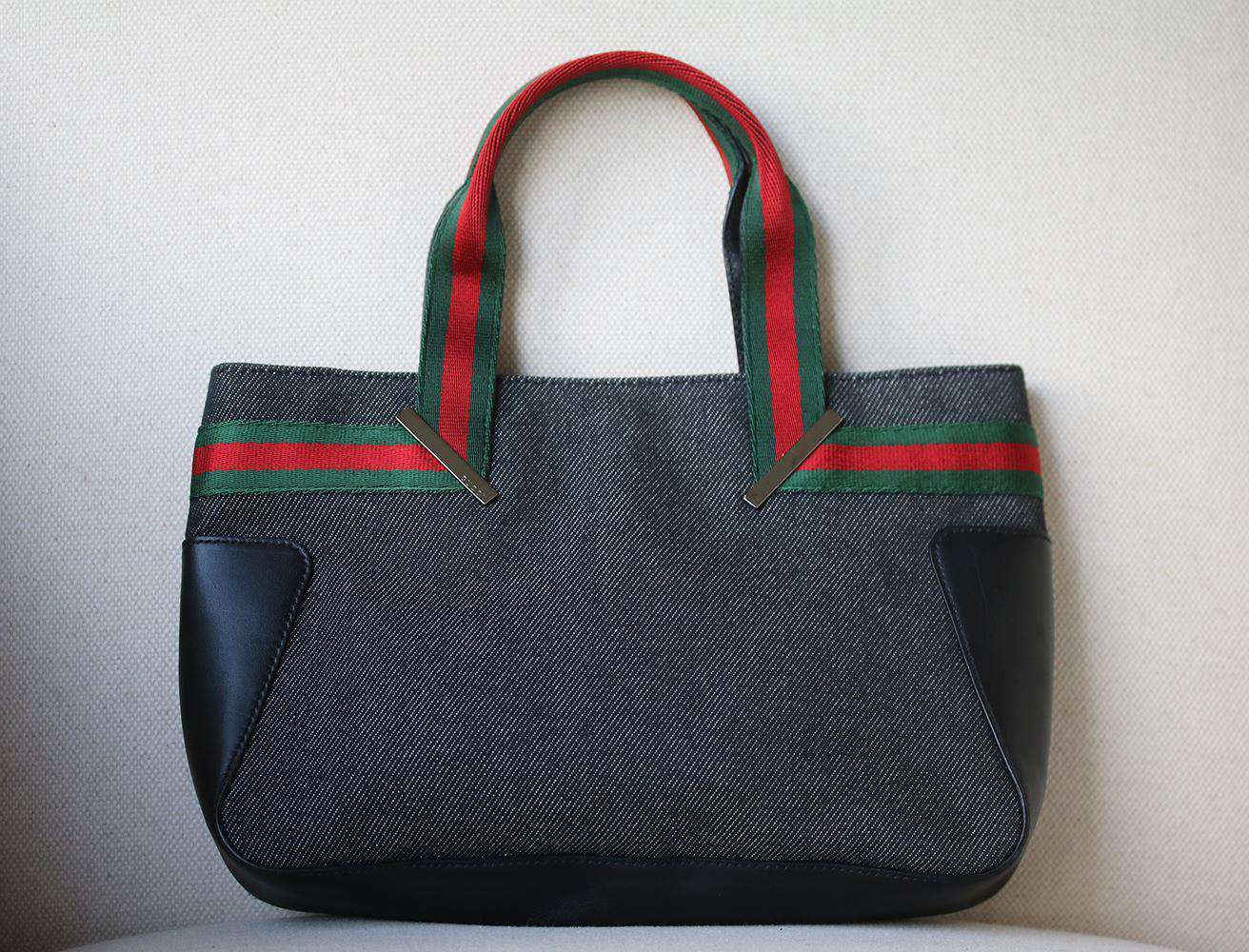 GUCCI STRIPE DENIM AND LEATHER MINI HANDBAG - Image 4