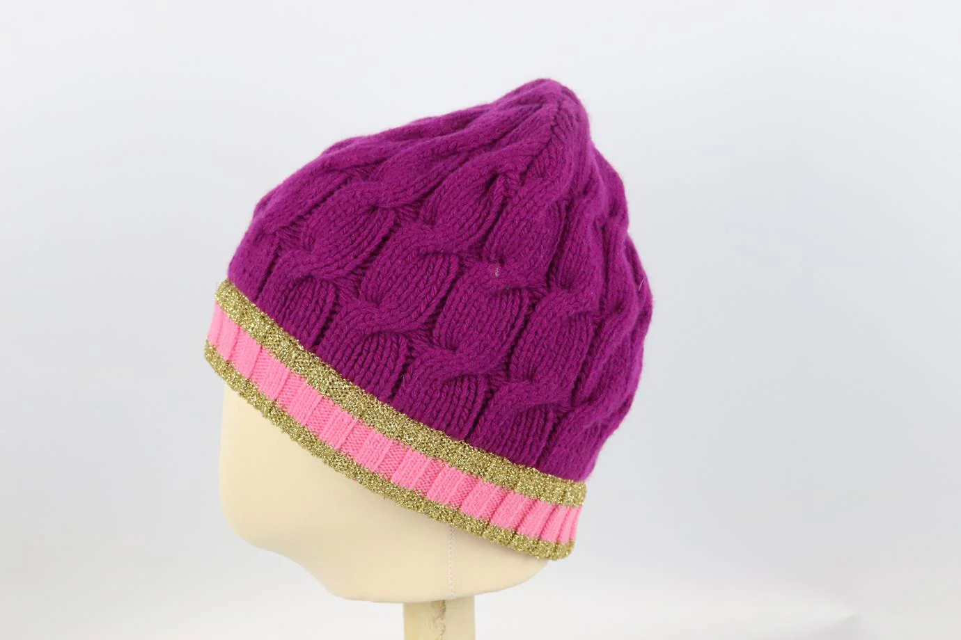 GUCCI STRIPED CABLE KNIT WOOL BLEND BEANIE SMALL - Image 4