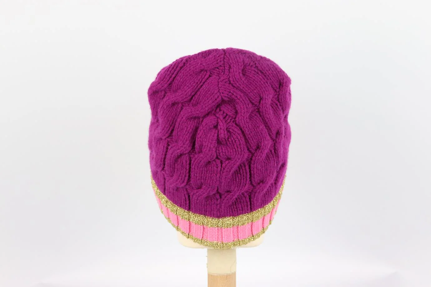 GUCCI STRIPED CABLE KNIT WOOL BLEND BEANIE SMALL - Image 5