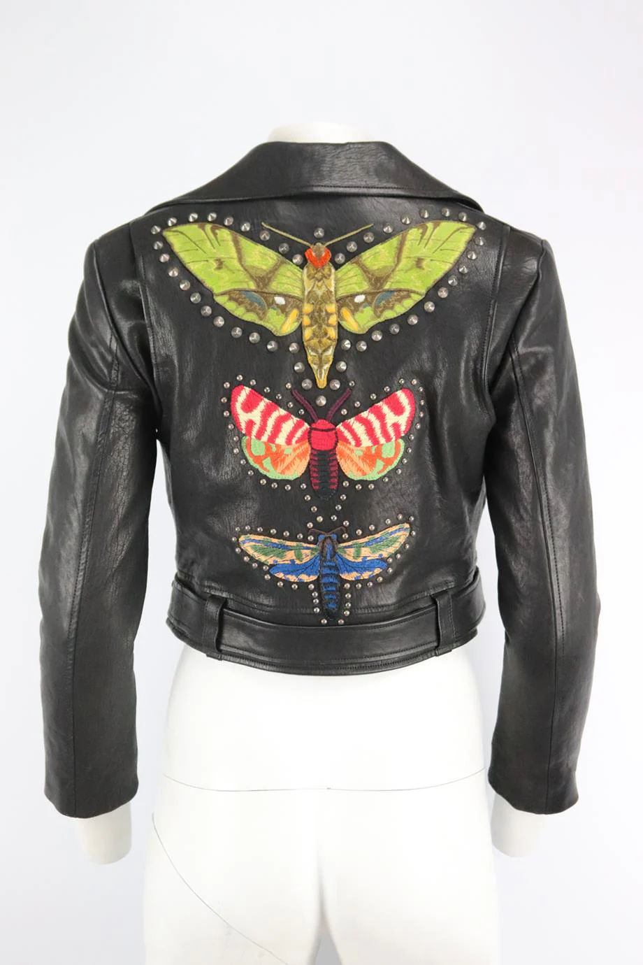 GUCCI STUDDED APPLIQUÉD LEATHER BIKER JACKET IT 42 UK 10 - Image 2