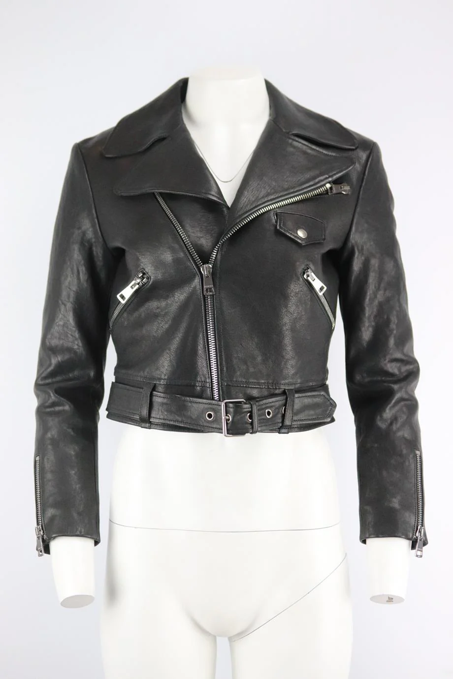 GUCCI STUDDED APPLIQUÉD LEATHER BIKER JACKET IT 42 UK 10 - Image 3