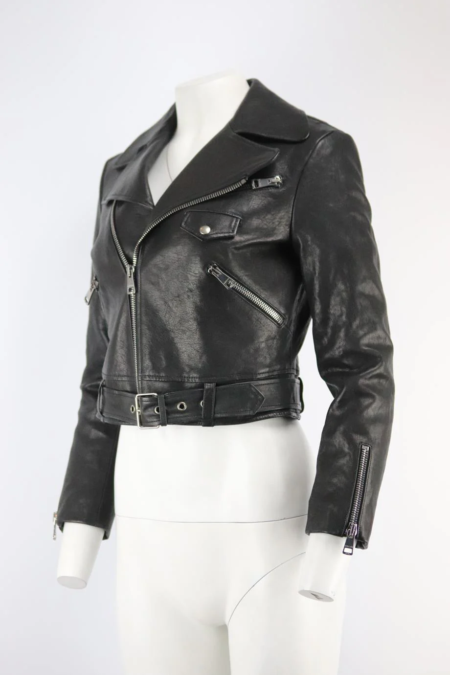 GUCCI STUDDED APPLIQUÉD LEATHER BIKER JACKET IT 42 UK 10 - Image 4