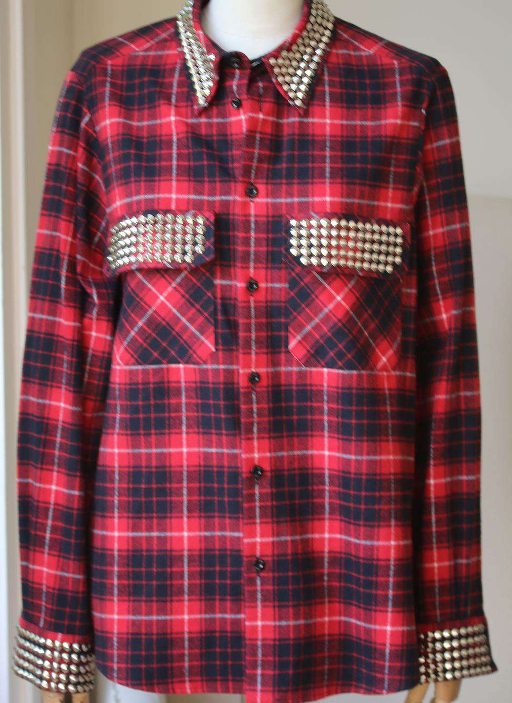 GUCCI STUDDED PLAID SHIRT IT 40 UK 8 - Image 4