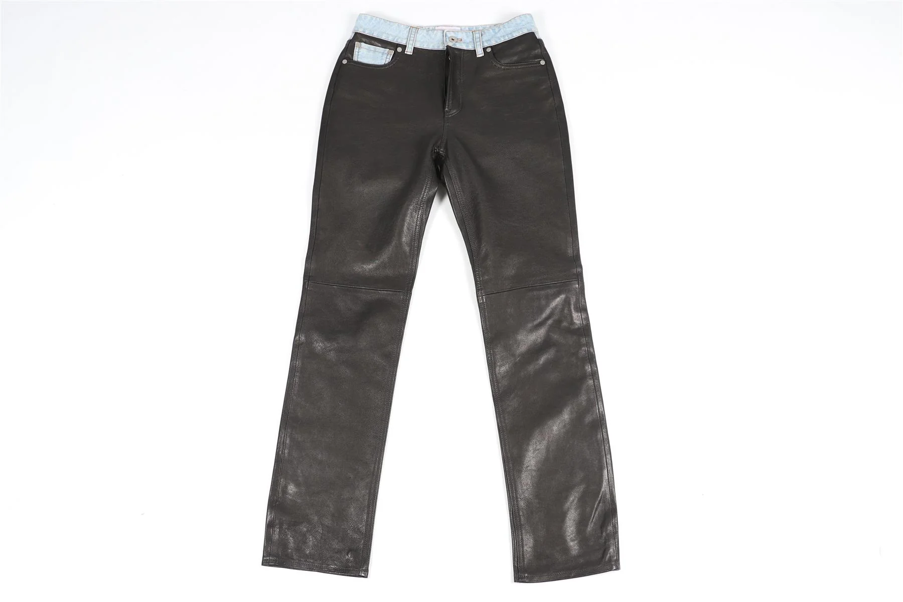 HALFBOY BLACK LEATHER STRAIGHT LEG PANTS SMALL - Image 2