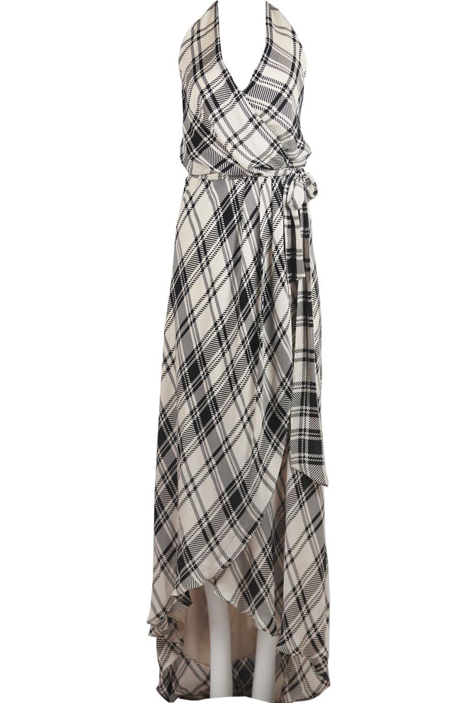 HAUTE HIPPIE WRAP EFFECT PLAID SILK HALTERNECK MAXI DRESS MEDIUM - Image 2