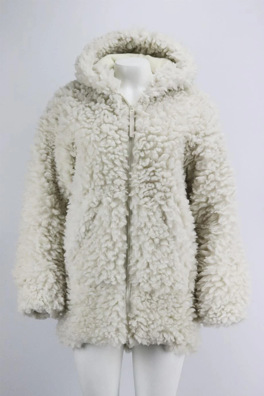 HELMUT LANG HOODED FAUX SHEARLING COAT XSMALL - Image 2
