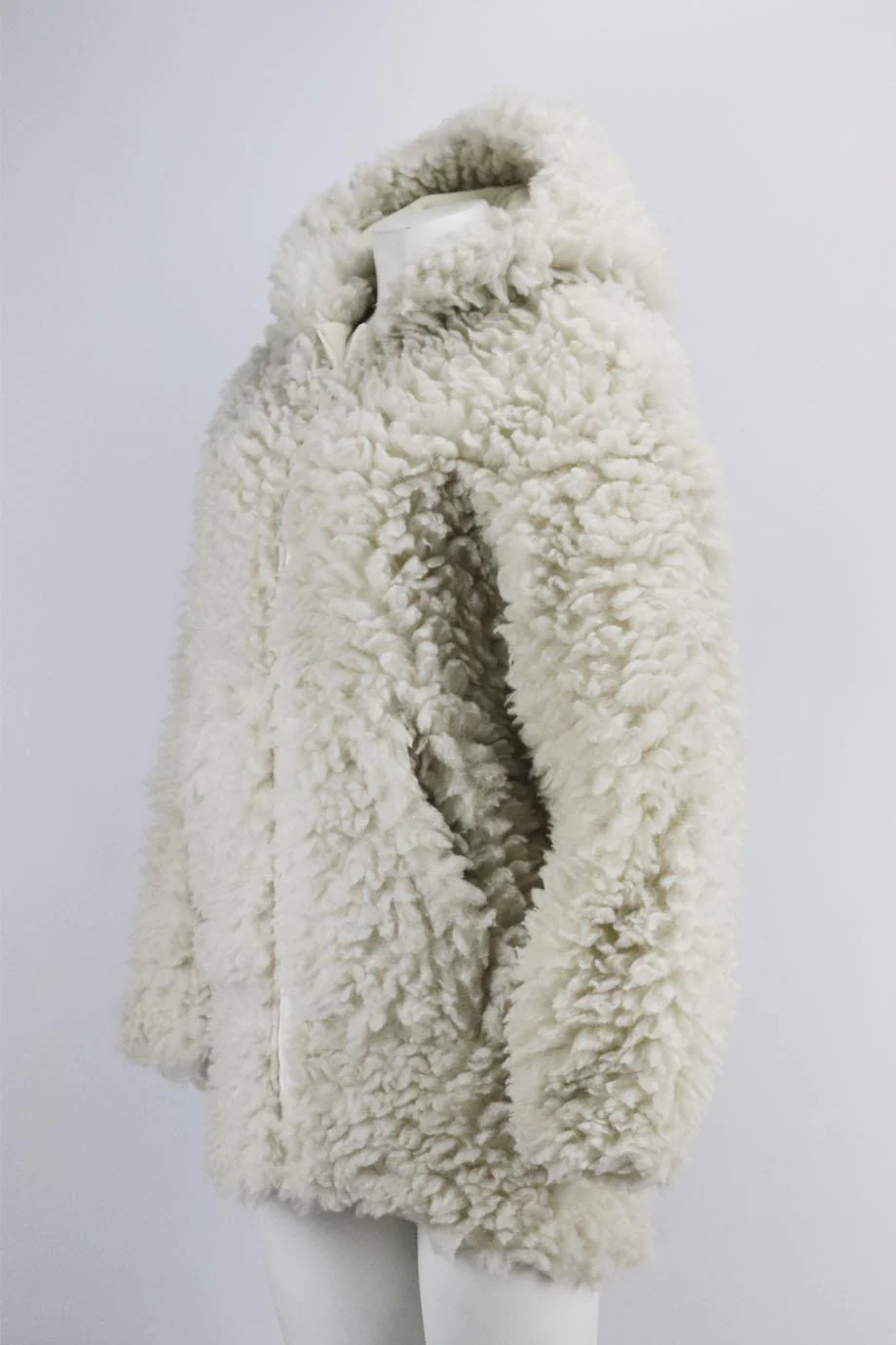 HELMUT LANG HOODED FAUX SHEARLING COAT XSMALL - Image 3