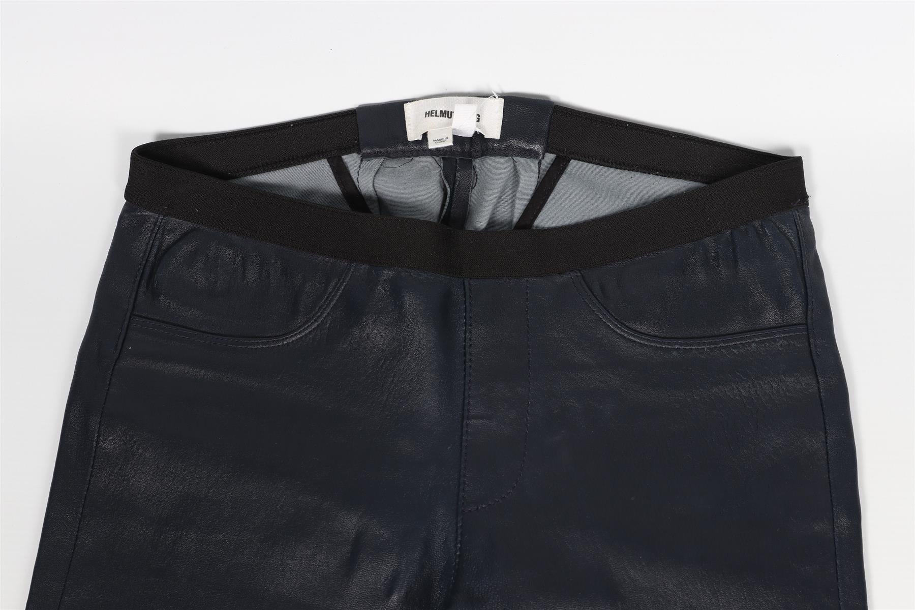 HELMUT LANG NAVY LEATHER SKINNY PANTS US 0 UK 4 - Image 3