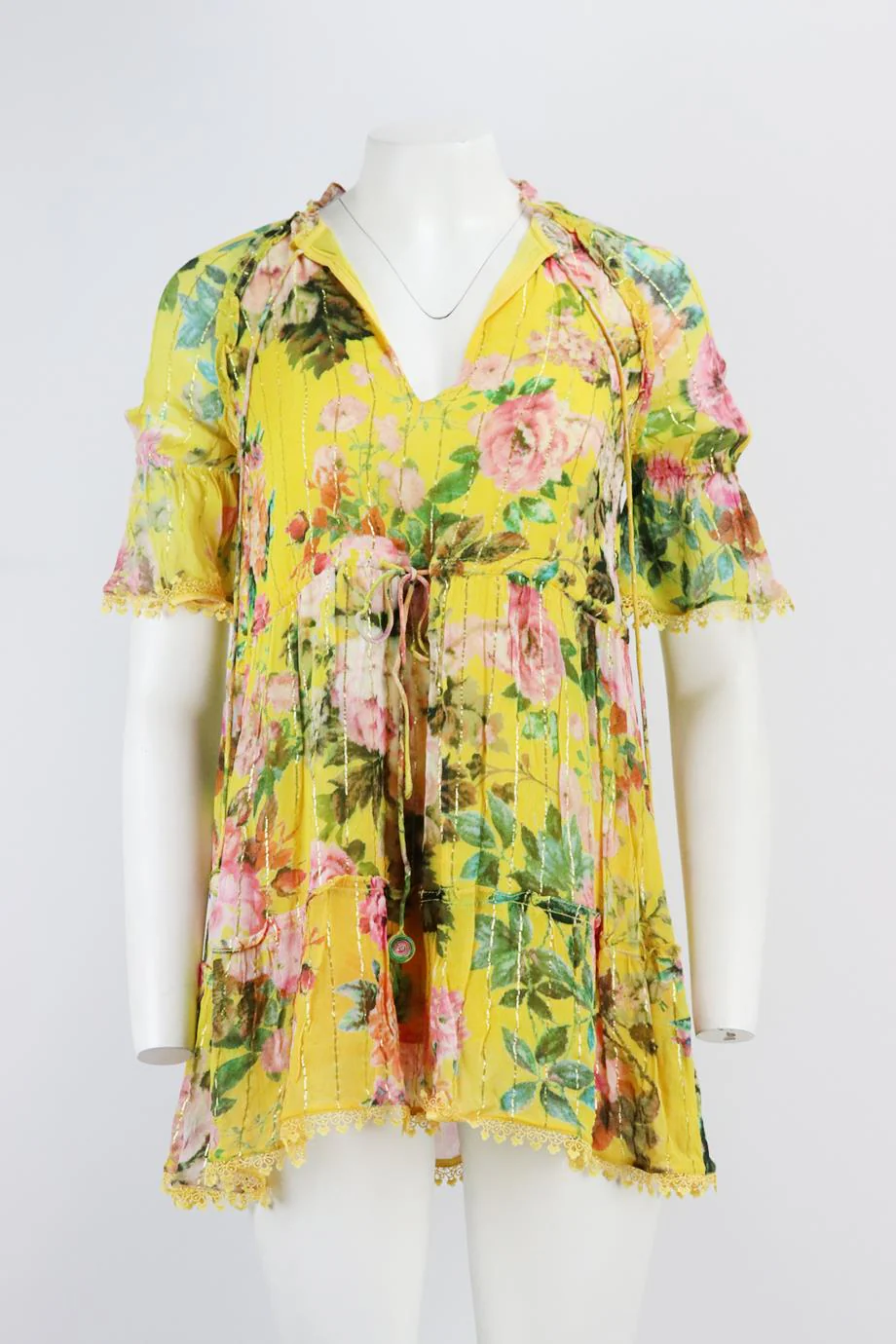 HEMANT AND NANDITA FLORAL PRINT COTTON VOILE MINI DRESS SMALL - Image 2