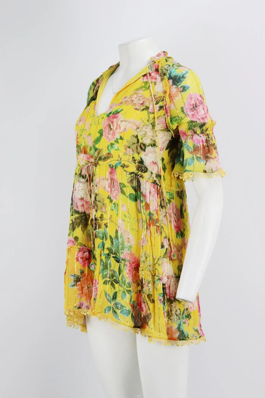 HEMANT AND NANDITA FLORAL PRINT COTTON VOILE MINI DRESS SMALL - Image 3