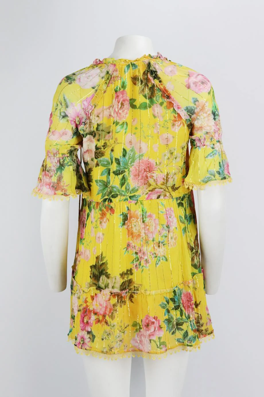 HEMANT AND NANDITA FLORAL PRINT COTTON VOILE MINI DRESS SMALL - Image 4