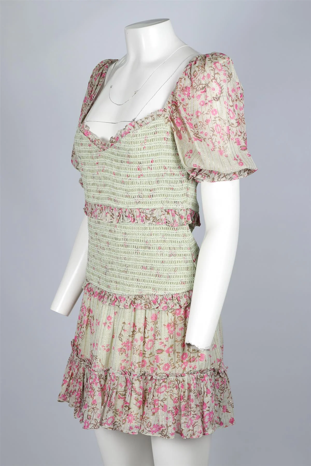 HEMANT & NANDITA GREEN COTTON MINI DRESS MEDIUM - Image 3