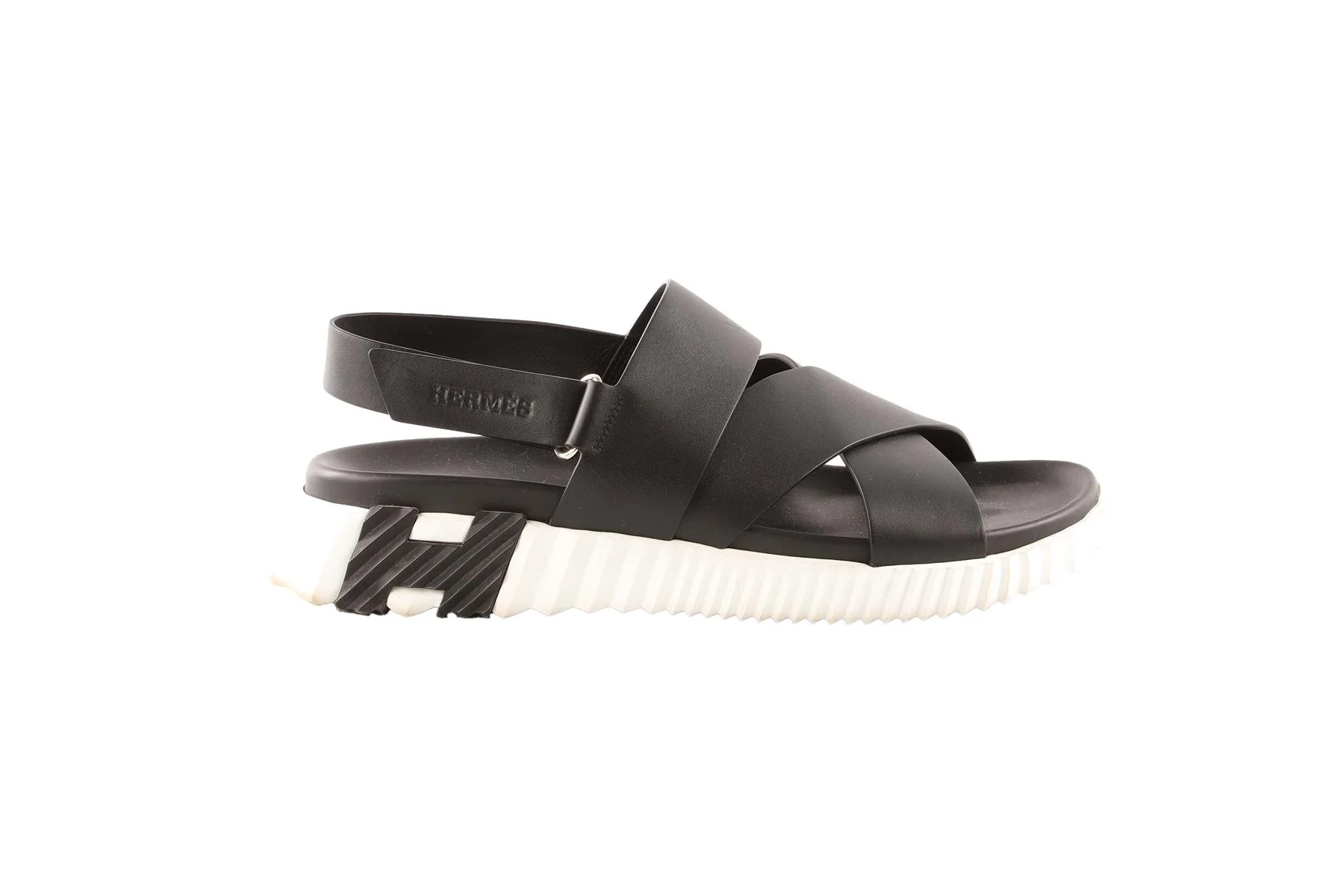 HERMÈS BLACK MEN'S ELECTRIC LEATHER SANDALS EU 42.5 UK 8.5 US 9.5 - Image 2