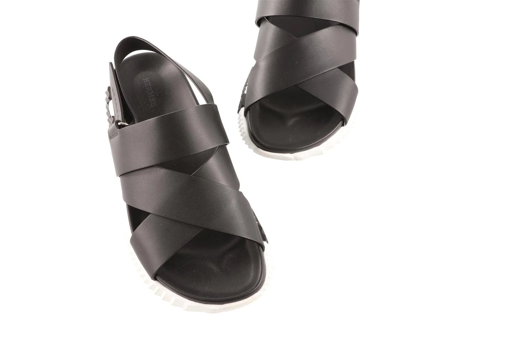 HERMÈS BLACK MEN'S ELECTRIC LEATHER SANDALS EU 42.5 UK 8.5 US 9.5 - Image 4